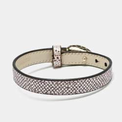 Bvlgari Serpenti Forever Leather Heart Charm Enamel Gold Tone Bracelet