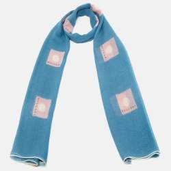 Bvlgari Blue Logo Print Silk Chiffon Stole