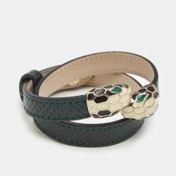 مملوكة مسبقًا Bvlgari Serpenti Snakeskin Leather Enamel Gold Tone Wrap Bracelet