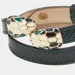 مملوكة مسبقًا Bvlgari Serpenti Snakeskin Leather Enamel Gold Tone Wrap Bracelet
