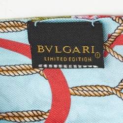 Pre Owned Bvlgari Limited Edition Blue Sea Animals Printed Silk Bandeau Scarf