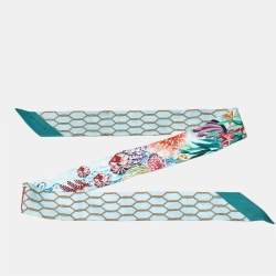 Pre Owned Bvlgari Limited Edition Blue Sea Animals Printed Silk Bandeau Scarf