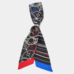Pre Owned Bvlgari Black Pop Signs Silk Bandeau Scarf