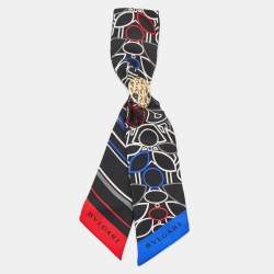 Pre Owned Bvlgari Black Pop Signs Silk Bandeau Scarf