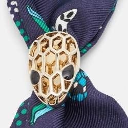 Pre Owned Bvlgari Navy Blue Metallic Detail Silk Serpenti Shelley