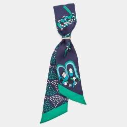 Pre Owned Bvlgari Navy Blue Metallic Detail Silk Serpenti Shelley