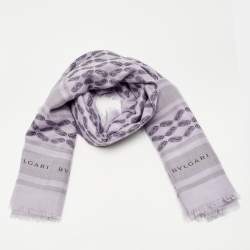 Pre Owned Bvlgari Purple Printed Wool and Silk Scarf 