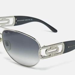 Pre Owned Bvlgari Black Gradient 6012-B Crystals Aviators Sunglasses