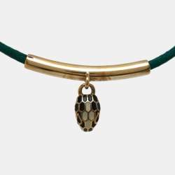Pre Owned Bvlgari Serpenti Forever Enamel Gold Tone Cord Bracelet