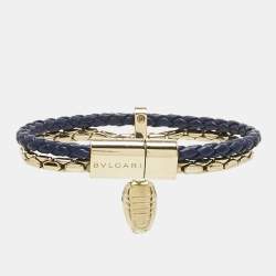 Pre Owned Bvlgari Serpenti Forever Leather Enamel Gold Tone Bracelet