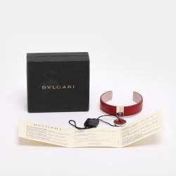Pre Owned Bvlgari Red Leather Sterling Silver 925 Open Cuff Bracelet