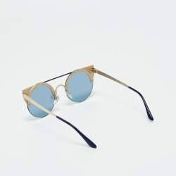 Pre Owned Bvlgari Blue/Gold Tone Mirrored 6088 Serpenti Frame Round Sunglasses