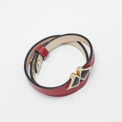 Pre Owned Bvlgari Divas' Dream  Enamel Gold Tone Leather Bracelet