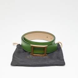 Pre Owned Bvlgari Green Leather Buckle Belt 80 CM