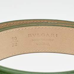 Pre Owned Bvlgari Green Leather Buckle Belt 80 CM
