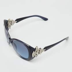 Pre Owned Bvlgari Navy Blue Gradient 8126-B Crystal Oversized Sunglasses