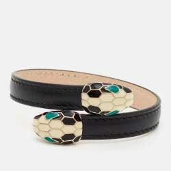 Pre Owned Bvlgari Serpenti Forever Enamel Leather Gold Tone Bracelet