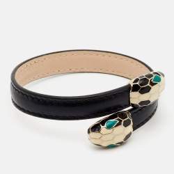 Pre Owned Bvlgari Serpenti Forever Enamel Leather Gold Tone Bracelet