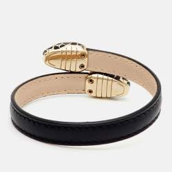 Pre Owned Bvlgari Serpenti Forever Enamel Leather Gold Tone Bracelet