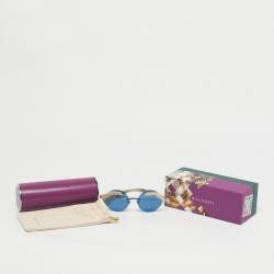 Pre Owned Bvlgari Blue/Gold Tone Mirrored 6089 Serpenti Sunglasses