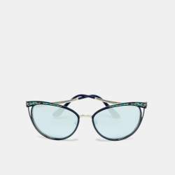 Pre Owned Bvlgari Blue Mirrored 6083 Serpenti Cat Eye Sunglasses