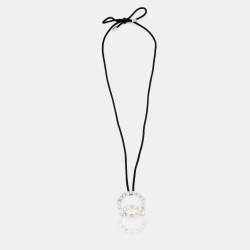 Pre Owned Bvlgari Fortuna Grande Sterling Silver Pendant Black Cord Necklace