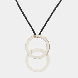 Pre Owned Bvlgari Fortuna Grande Sterling Silver Pendant Black Cord Necklace