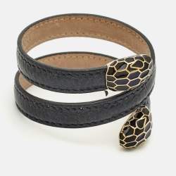 مملوكة مسبقًا سوار بلغاري Cleopatra متعدد اللفات جلد كحلي Serpenti Forever