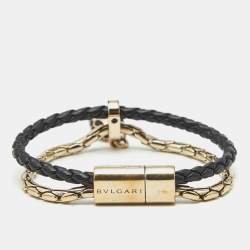 Pre Owned سوار بلغاري سربنتي فورايفر نحاسي مطلي ذهب وجلد مضفر