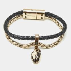 Pre Owned سوار بلغاري سربنتي فورايفر نحاسي مطلي ذهب وجلد مضفر