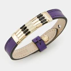 Pre Owned Bvlgari Serpenti Leather Enamel Gold Tone Bracelet