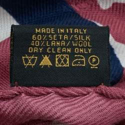 Pre Owned Bvlgari Pink/Navy Blue Logo Wool & Silk Scarf