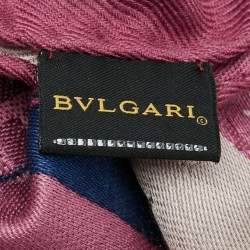 Pre Owned Bvlgari Pink/Navy Blue Logo Wool & Silk Scarf