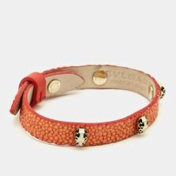 Pre Owned Bvlgari Serpenti Enamel Gold Tone Leather Bracelet