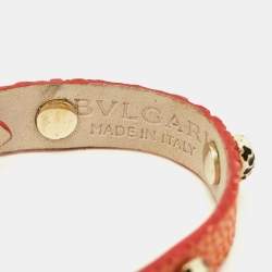 Pre Owned Bvlgari Serpenti Enamel Gold Tone Leather Bracelet