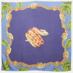 مملوكة مسبقًا وشاح بلغاري حرير مربع مطبوع باللون الأزرق