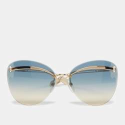 Pre Owned Bvlgari Gold Tone/Blue Gradient 6130 Butterfly Sunglasses
