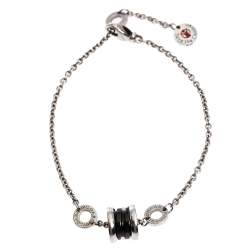 Pre Owned Bvlgari Save the Children Black Ceramic Silver Bracelet