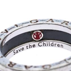 Pre Owned Bvlgari Save the Children Black Ceramic Silver 1-Band Ring Size 56