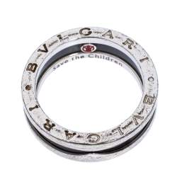 Pre Owned Bvlgari Save the Children Black Ceramic Silver 1-Band Ring Size 56