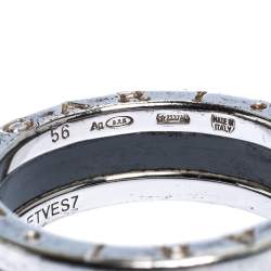 Pre Owned Bvlgari Save the Children Black Ceramic Silver 1-Band Ring Size 56