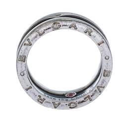 Pre Owned Bvlgari Save the Children Black Ceramic Silver 1-Band Ring Size 56