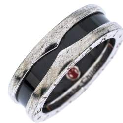 Pre Owned Bvlgari Save the Children Black Ceramic Silver 1-Band Ring Size 56