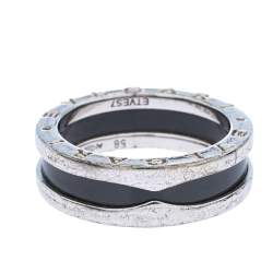 Pre Owned Bvlgari Save the Children Black Ceramic Silver 1-Band Ring Size 56