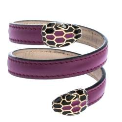 Pre Owned Bvlgari Serpenti Forever Enamel Purple Leather Wrap Bracelet
