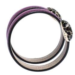 Pre Owned Bvlgari Serpenti Forever Enamel Purple Leather Wrap Bracelet