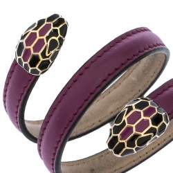 Pre Owned Bvlgari Serpenti Forever Enamel Purple Leather Wrap Bracelet