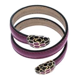 Pre Owned Bvlgari Serpenti Forever Enamel Purple Leather Wrap Bracelet