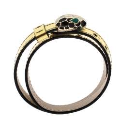Pre Owned Bvlgari Serpenti Forever Enamel Metallic Leather Gold Plated Double Coiled Bracelet