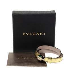 Pre Owned Bvlgari Serpenti Forever Enamel Metallic Leather Gold Plated Double Coiled Bracelet